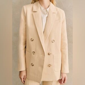 New Sezane Michele Double-breasted Blazer Size 38 / U.S 6 Oversized In Beige Tan